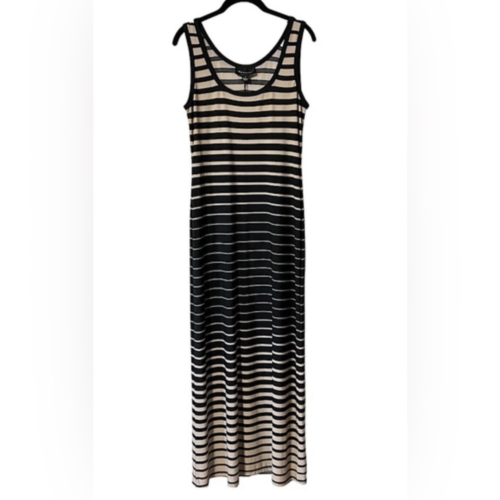 Connected Apparel Sleeveless Tank Maxi Dress Black Tan Striped Size 10